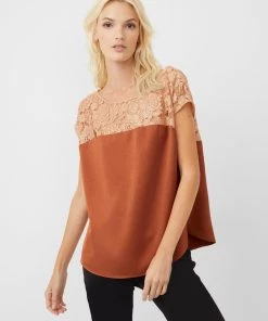 French Connection Eshi Satin Foil Lace Mix Top