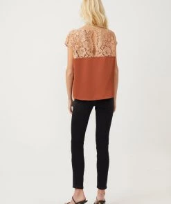 French Connection Eshi Satin Foil Lace Mix Top