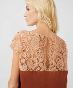 French Connection Eshi Satin Foil Lace Mix Top