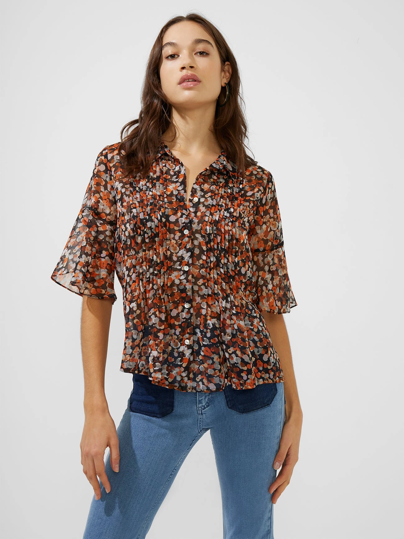 French Connection Sale Alita Pintuck Printed Top 4 French Connection Sale Alita Pintuck Printed Top