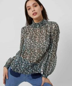French Connection Sale Ditsy Crinkle High-Neck Top