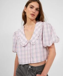 French Connection Yaki Organic Check Blouse Shop Sustainable