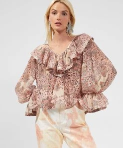 French Connection Demetra Gathered V-Neck Blouse