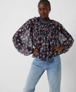 French Connection Diana Recycled Crinkle Long-Sleeved Blouse Sale