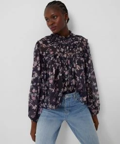 French Connection Diana Recycled Crinkle Long-Sleeved Blouse Sale