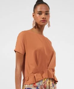 French Connection Augusta Pleat Peplum-Hem Top Tops