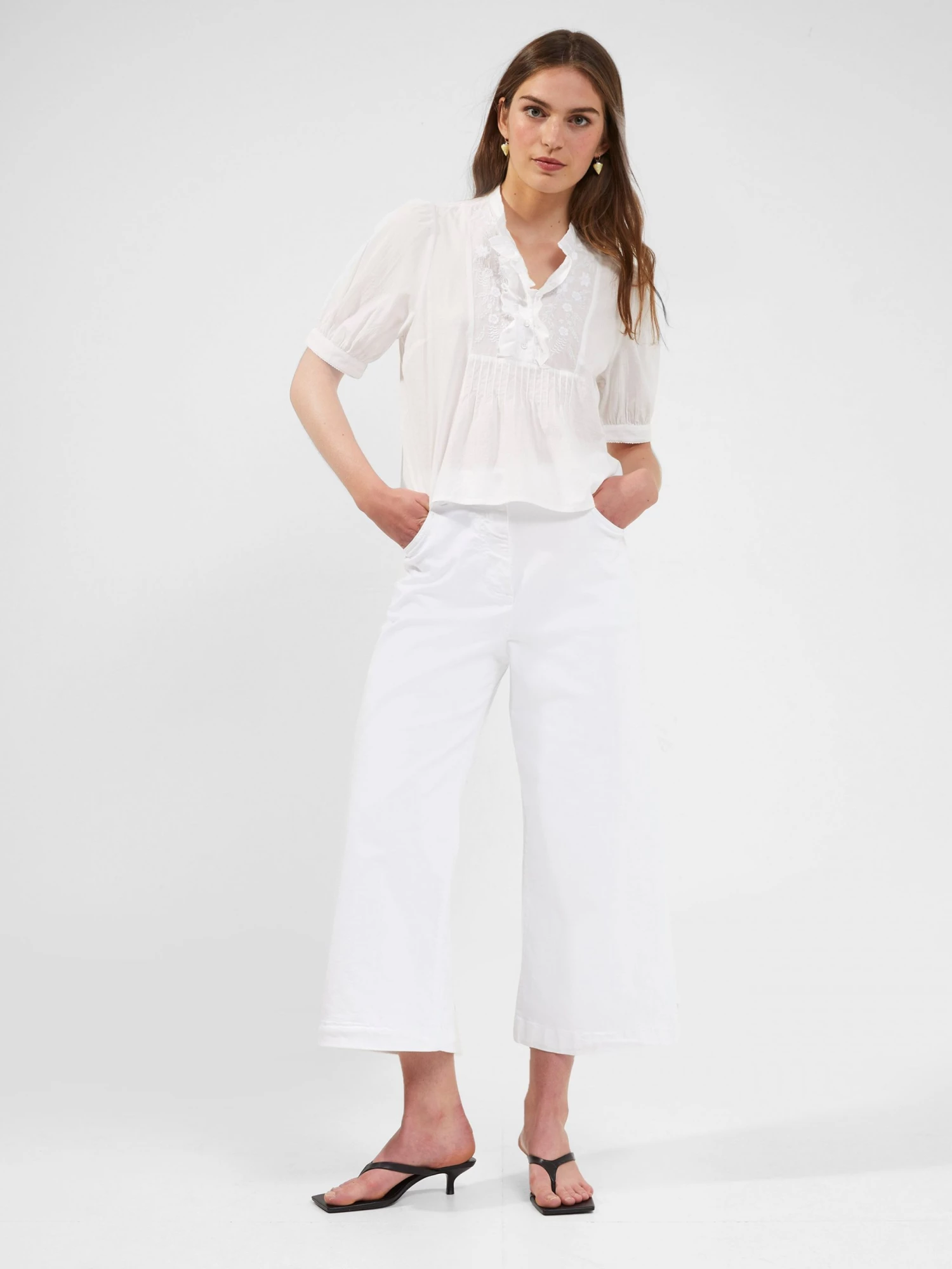 French Connection Alowie Organic Embroidered Cropped Blouse 6 French Connection Alowie Organic Embroidered Cropped Blouse