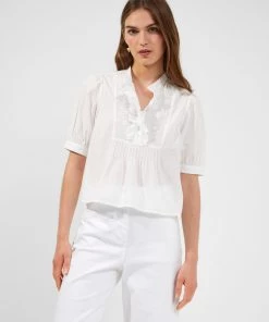 French Connection Alowie Organic Embroidered Cropped Blouse