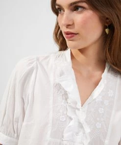 French Connection Alowie Organic Embroidered Cropped Blouse