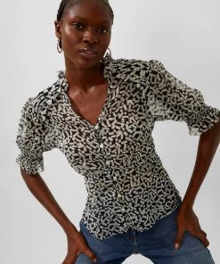 French Connection Helena Recycled Crinkle Georgette Top Sale