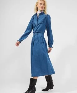 French Connection Zaves Chambray Ruffle Blouse