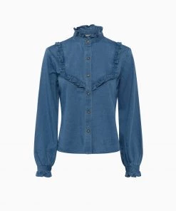 French Connection Zaves Chambray Ruffle Blouse
