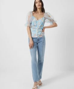 French Connection Diana Drape Puff Sleeve Top