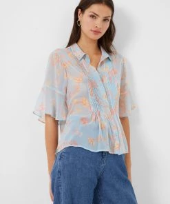 French Connection Diana Crinkle Pintuck Shirt