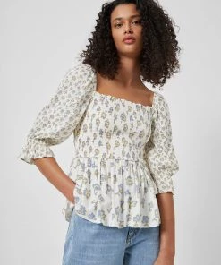 French Connection Doria Smock Balloon-Sleeve Top