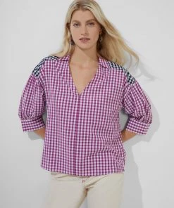French Connection Adalhia Organic Gingham Puff Sleeve Shirt New In