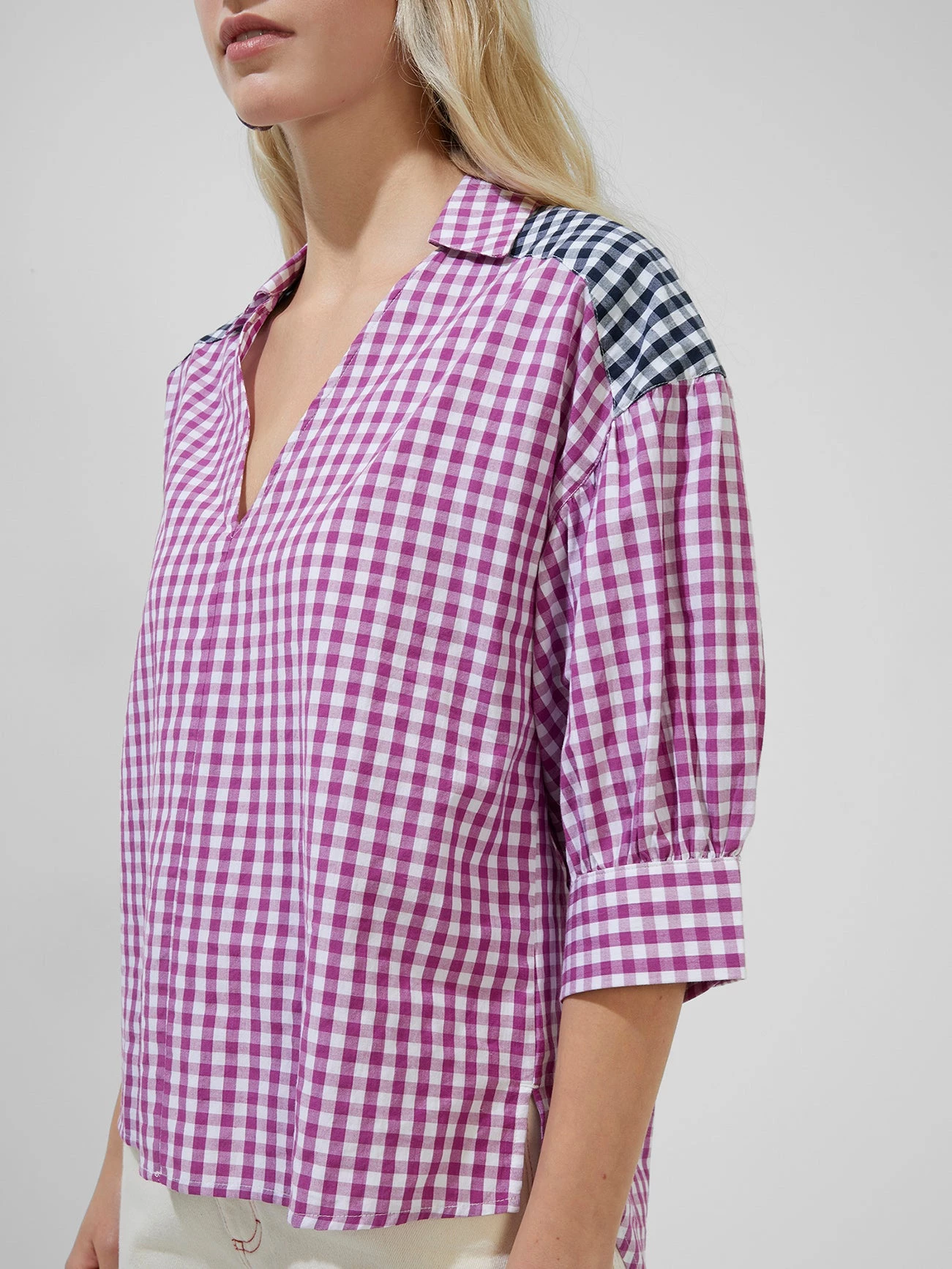 French Connection Adalhia Organic Gingham Puff Sleeve Shirt New In 6 French Connection Adalhia Organic Gingham Puff Sleeve Shirt New In