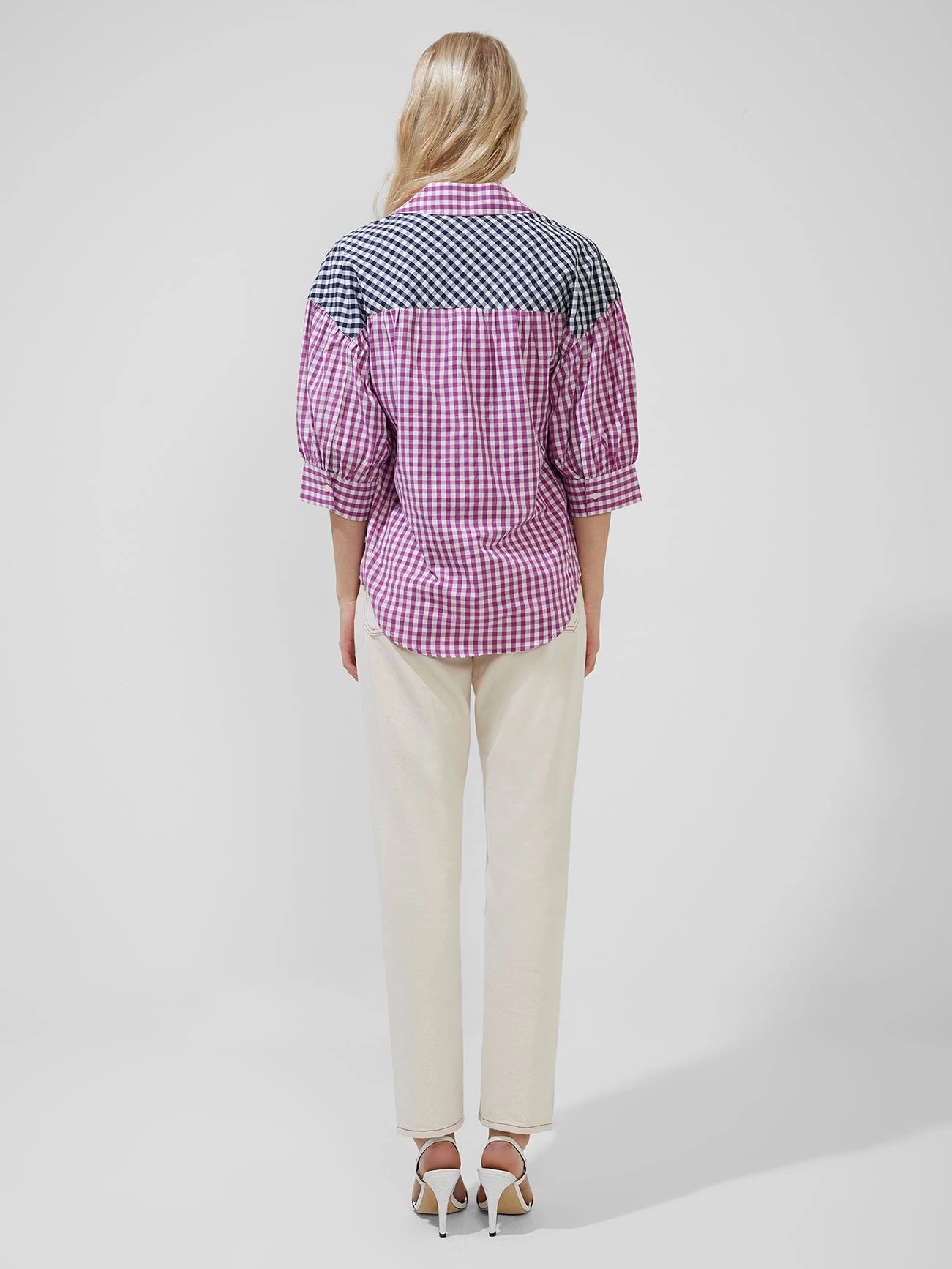 French Connection Adalhia Organic Gingham Puff Sleeve Shirt New In 7 French Connection Adalhia Organic Gingham Puff Sleeve Shirt New In