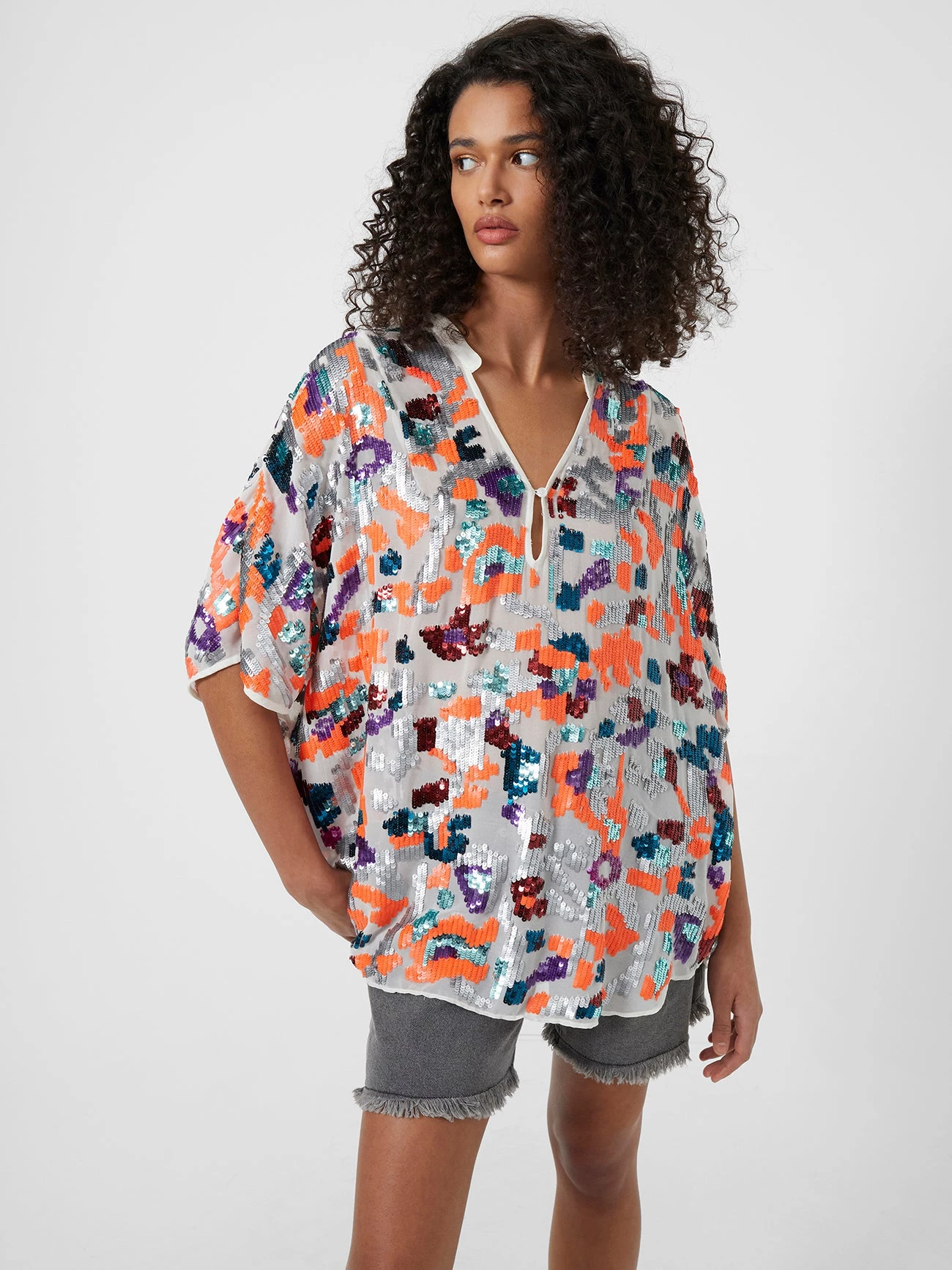 French Connection Flora Sequin V-Neck Blouse View All 3 French Connection Flora Sequin V-Neck Blouse View All