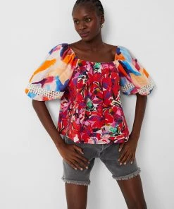 French Connection Isadora Patch Organic Popln Bardot Top