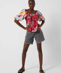 French Connection Isadora Patch Organic Popln Bardot Top