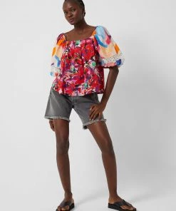 French Connection Isadora Patch Organic Popln Bardot Top