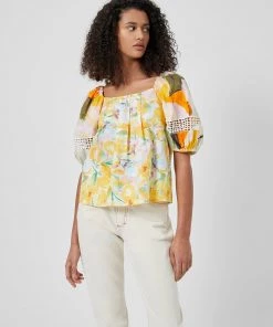 French Connection Isadora Patch Organic Poplin Bardot Top New In