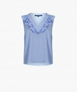 French Connection Crepe Light V Neck Ruffle Top