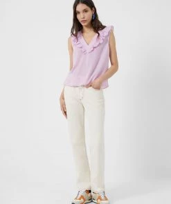 French Connection New In Crepe Light V Neck Ruffle Top