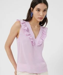 French Connection New In Crepe Light V Neck Ruffle Top