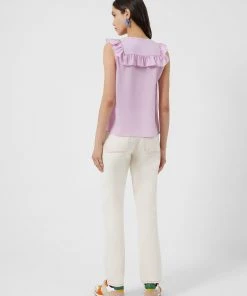 French Connection New In Crepe Light V Neck Ruffle Top