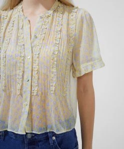 French Connection Doria Crinkle Ruffle Front Top