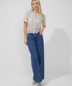 French Connection Doria Crinkle Ruffle Front Top