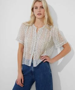 French Connection Doria Crinkle Ruffle Front Top