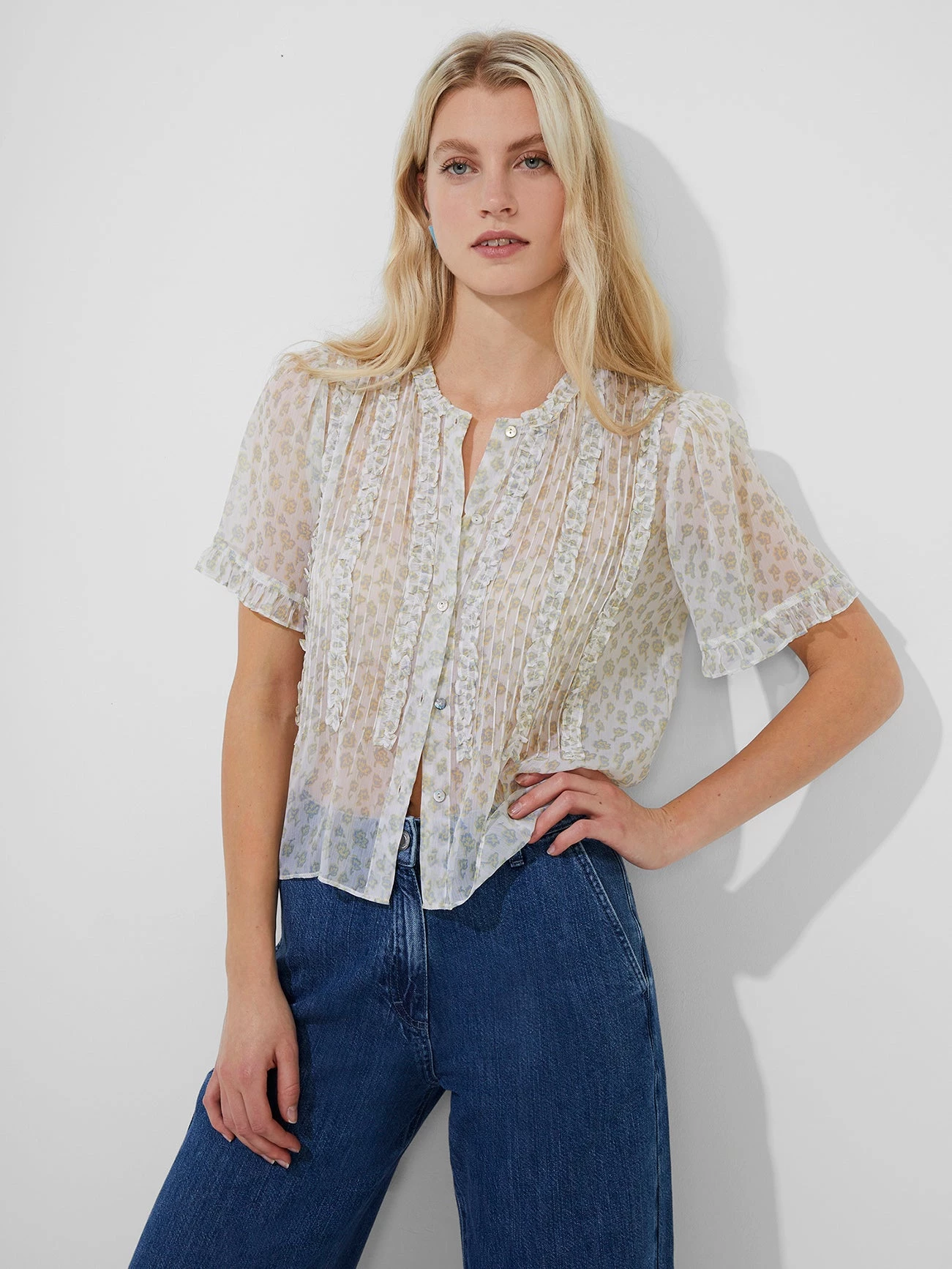 French Connection Doria Crinkle Ruffle Front Top 3 French Connection Doria Crinkle Ruffle Front Top