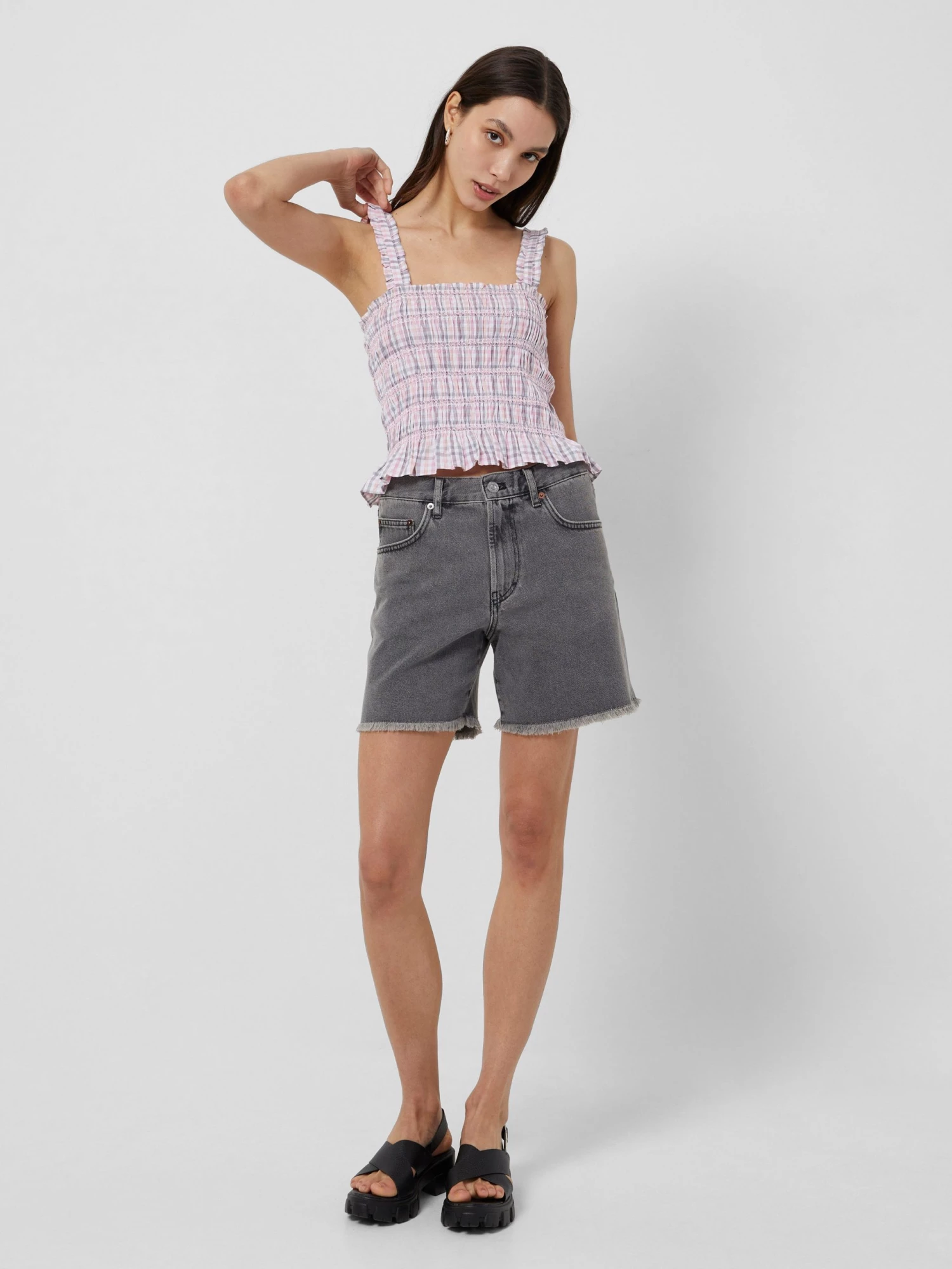 French Connection Yaki Organic Check Smocked Top Tops 5 French Connection Yaki Organic Check Smocked Top Tops