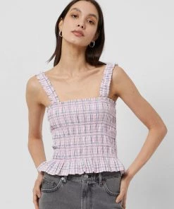 French Connection Yaki Organic Check Smocked Top Tops