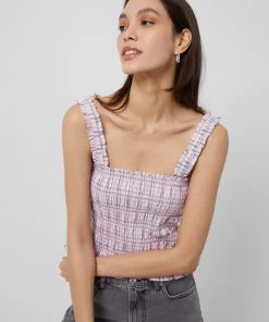 French Connection Yaki Organic Check Smocked Top Tops