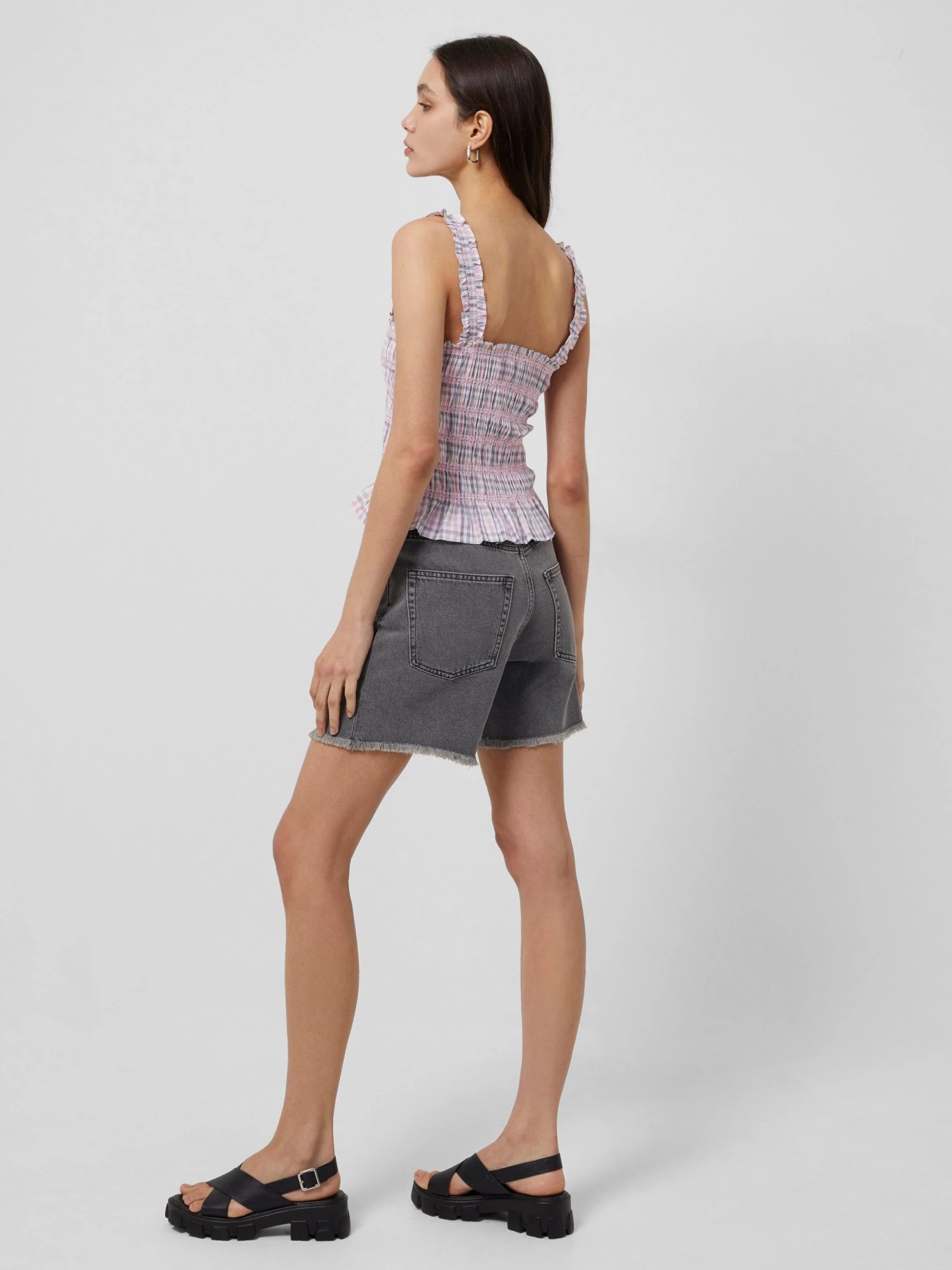 French Connection Yaki Organic Check Smocked Top Tops 6 French Connection Yaki Organic Check Smocked Top Tops