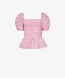 French Connection Artina Gingham Smocked Top Sale
