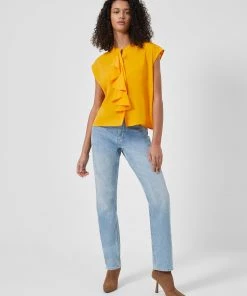 French Connection Sale Crepe Light Cropped Ruffle Blouse