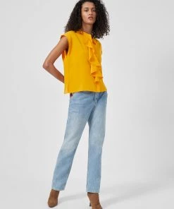 French Connection Sale Crepe Light Cropped Ruffle Blouse