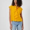 French Connection Sale Crepe Light Cropped Ruffle Blouse