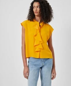 French Connection Sale Crepe Light Cropped Ruffle Blouse