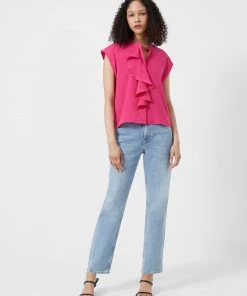 French Connection Crepe Light Cropped Ruffle Blouse Sale