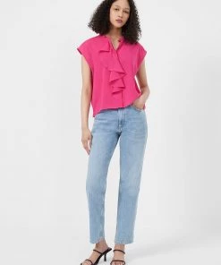 French Connection Crepe Light Cropped Ruffle Blouse Sale