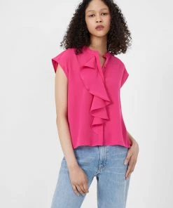French Connection Crepe Light Cropped Ruffle Blouse Sale