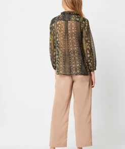 French Connection Adila Crinkle Ruffle Neck Blouse Last Chance To Buy