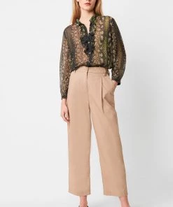 French Connection Adila Crinkle Ruffle Neck Blouse Last Chance To Buy