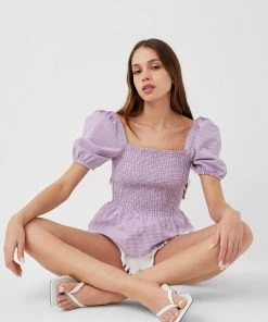 French Connection Gingham Smocked Top Sale